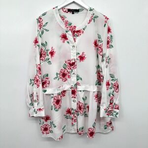 Calessa Tunic‎ Top Shirt Size 1X Sheer Button Up Pockets Romantic Cottagecore